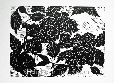 Hydrangeas, woodblock print, 2012
